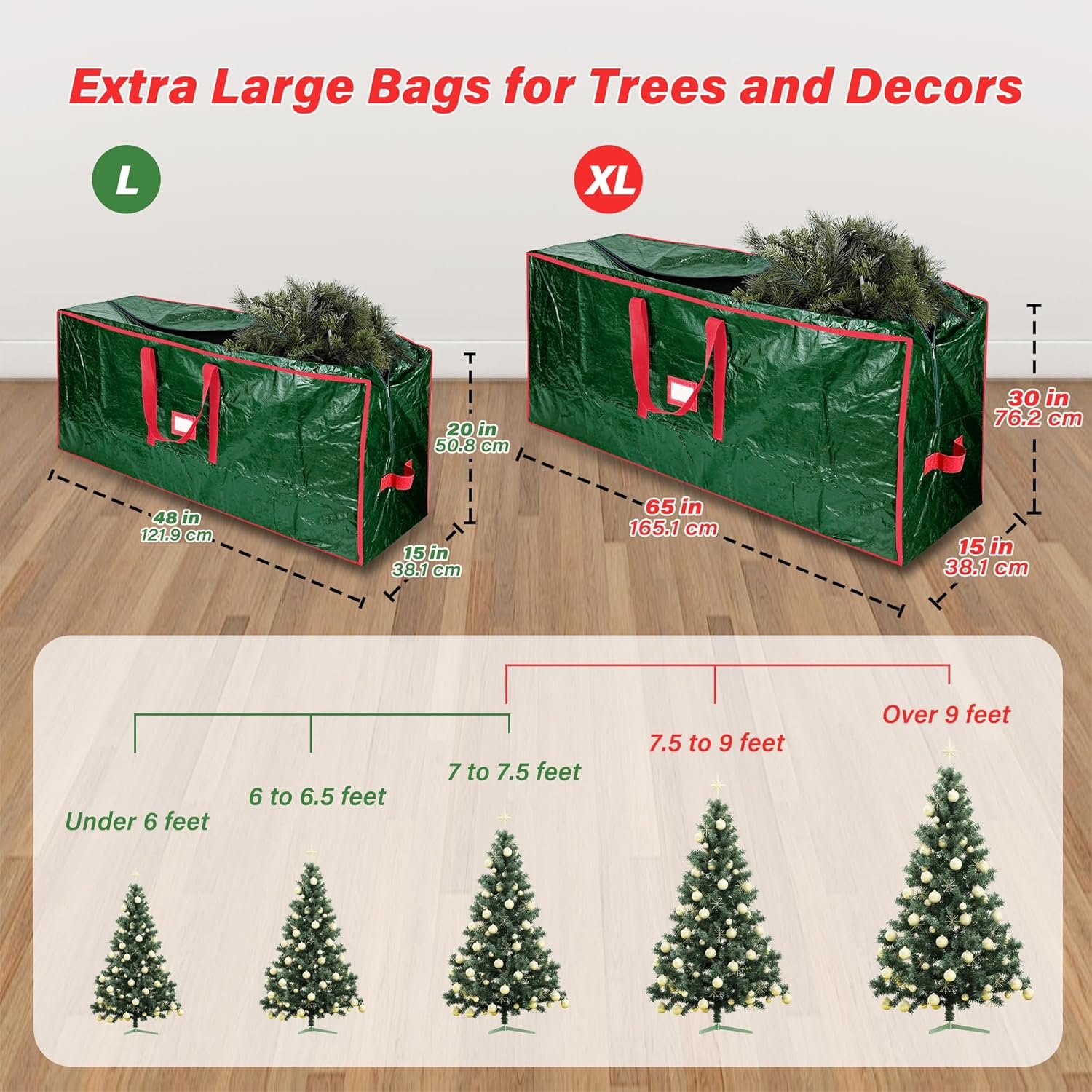 Christmas Tree Storage Bag, Fits Up to 7.5 Ft Artificial Trees,Dual Zippered Bag with Durable Handles, Waterproof Christmas Tree Storage Case, Protects from Dust and Moisture(7.5 ft,Green) - Image 5