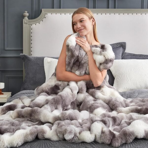 Cozy Bliss Faux Fur Throw Blanket for Couch, Fuzzy Soft Plush Thick Bubble Blanket for Sofa Bedroom Living Room, 50 * 60 Inches Tie-dye Taupe - Image 5