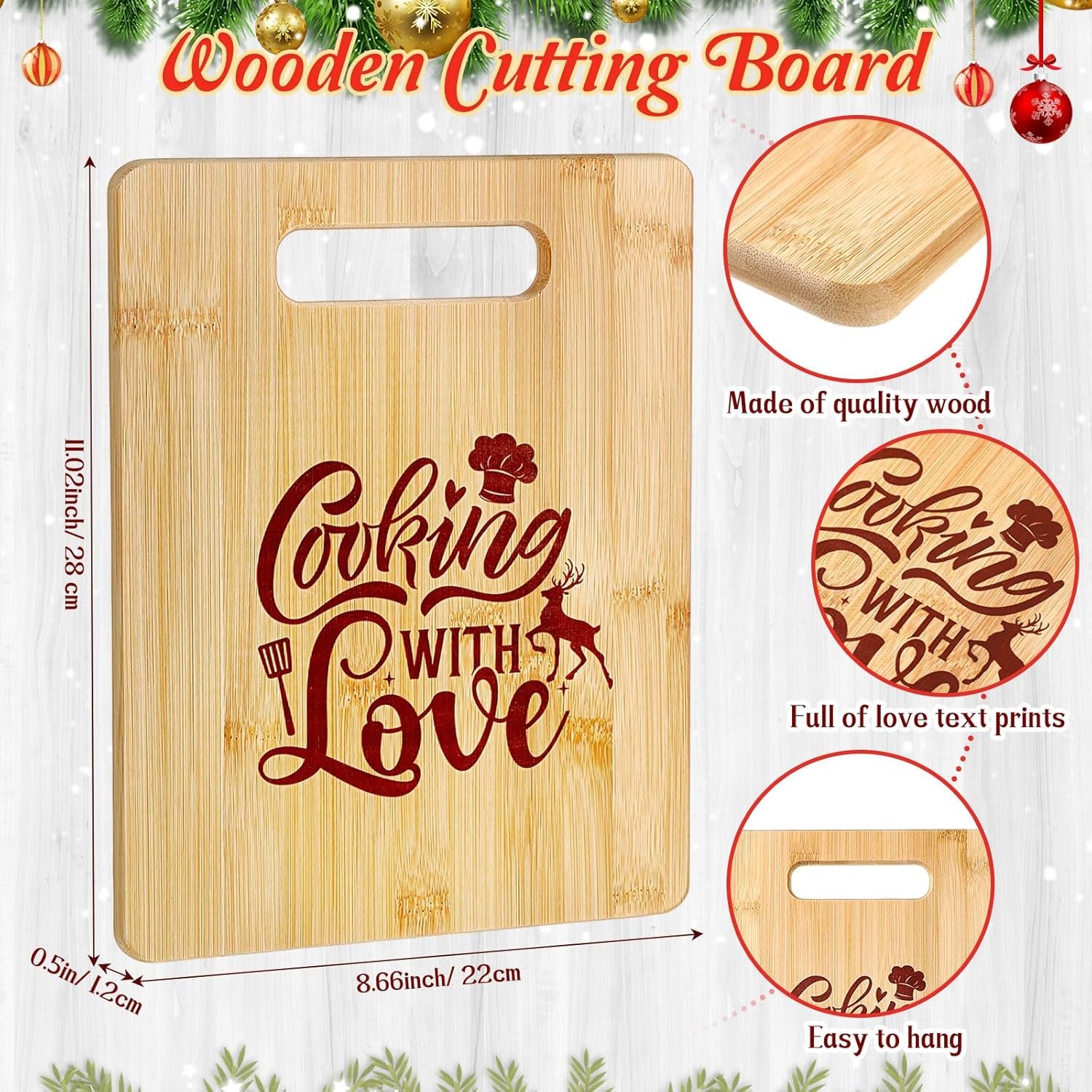 Blosssound Christmas Kitchen Gifts for Her Women Wooden Cutting Board Spatula Spoons Baking Apron Serving Charcuterie Board Merry Christmas Cooking Gifts for Grandma Nana Mimi Mom Xmas Party Decor - Image 5