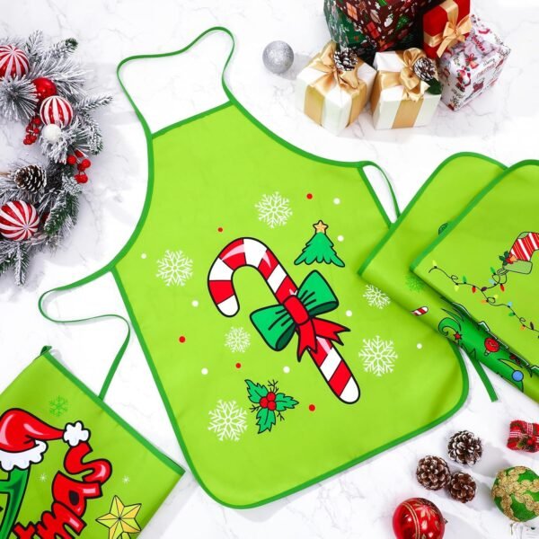 10 Pcs Christmas Elf Apron for Women Adjustable Santa Baking Kitchen Cute Cooking Aprons for Adult Festive Xmas Holiday Elf Apron Gifts for Holiday Party Dress Supplies, 19.7 x 27.6 Inch - Image 5