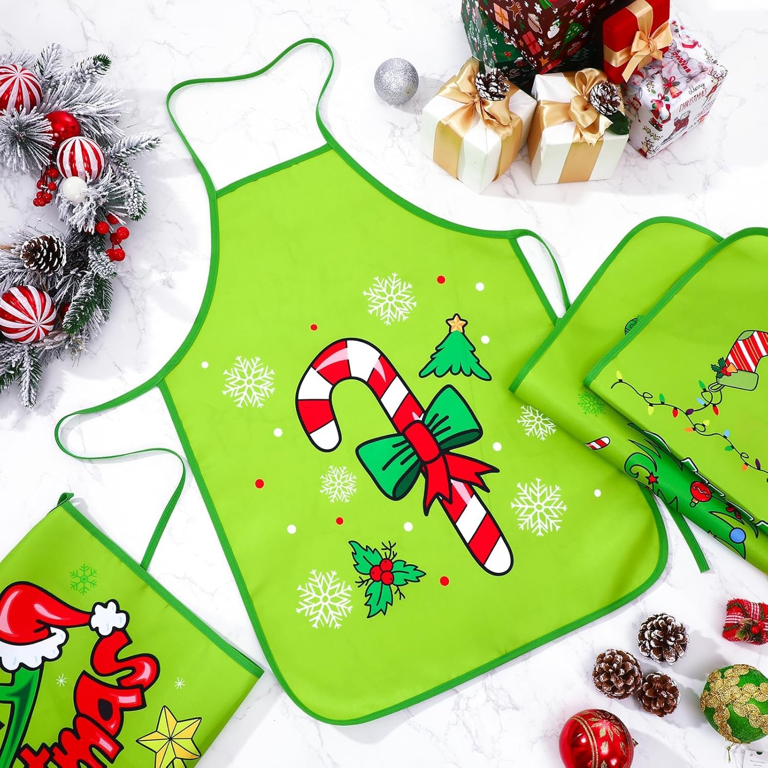 10 Pcs Christmas Elf Apron for Women Adjustable Santa Baking Kitchen Cute Cooking Aprons for Adult Festive Xmas Holiday Elf Apron Gifts for Holiday Party Dress Supplies, 19.7 x 27.6 Inch - Image 5