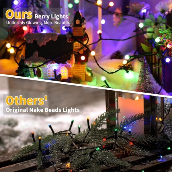 Brizled Christmas Lights, 66ft 200 LED Color Changing String Lights, Warm White & Colored Christmas Lights, Dimmable Berry String Lights, Connectable Lights String for Xmas Tree Party - Image 6