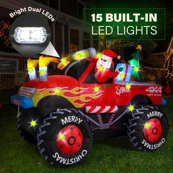 8.5 FT Long Santa Driving Monster Truck Christmas Inflatables Outdoor Decorations, Christmas Blow Up Santa Claus Yard Decorations for Garden Lawn Xmas Decor - Image 6