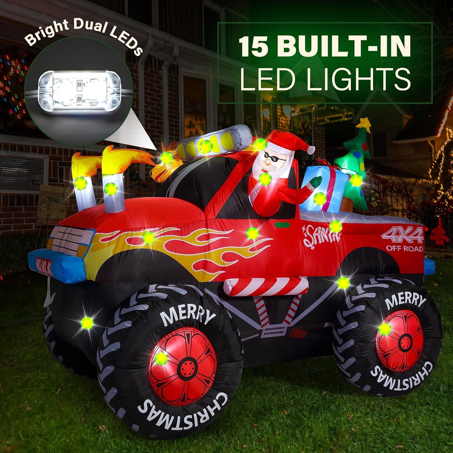 8.5 FT Long Santa Driving Monster Truck Christmas Inflatables Outdoor Decorations, Christmas Blow Up Santa Claus Yard Decorations for Garden Lawn Xmas Decor - Image 6