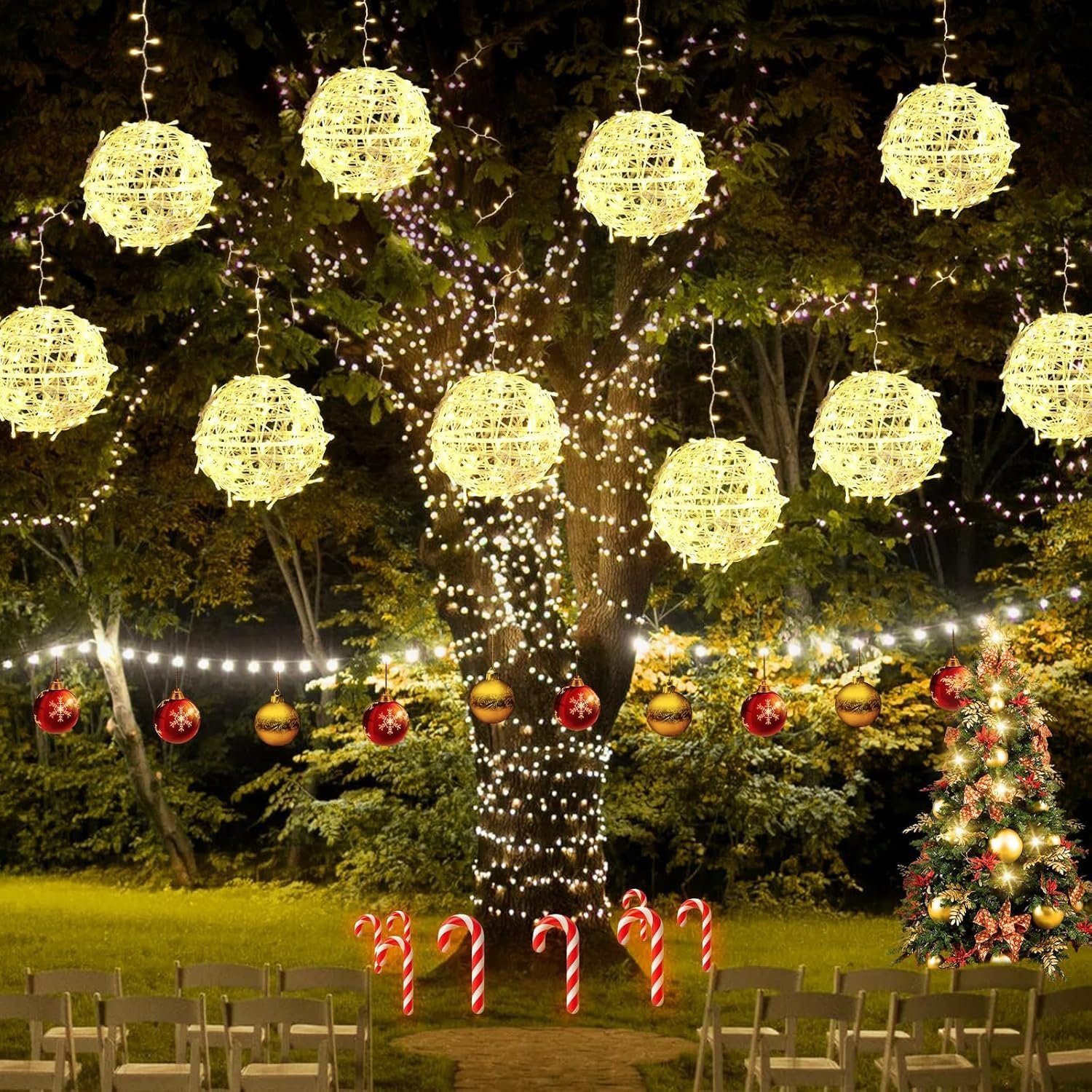 Christmas String Lights Outdoors,4 Pack 7.98" Sphere Lights,Ball Tree Garden Globe Lights for Home, Party, Christmas, Porch Patio,Wedding, Garden,Tree Decoration with Plug - Image 2