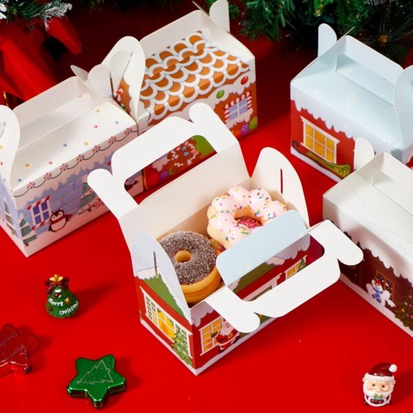 JOYIN 24 PCS 3D Christmas House Cardboard Treat Boxes for Holiday Xmas Goody Gift, Goodie Paper Boxes, School Classroom Party Favor Supplies, 4 Designs Candy Treat Cardboard Cookie Boxes - Image 10