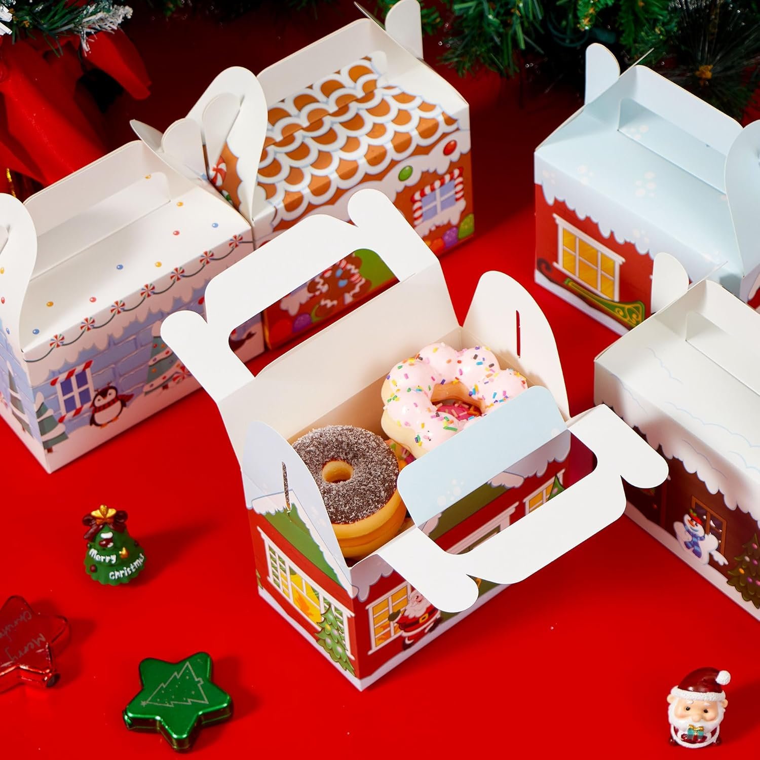 JOYIN 24 PCS 3D Christmas House Cardboard Treat Boxes for Holiday Xmas Goody Gift, Goodie Paper Boxes, School Classroom Party Favor Supplies, 4 Designs Candy Treat Cardboard Cookie Boxes - Image 10