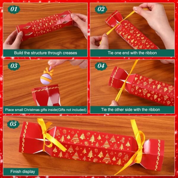 Moinchore 60 Pcs Christmas Crackers Kit DIY Xmas Party Cracker Empty Bulk for Candy Treat Gift Boxes Snowflake Tree Reindeer Candy Christmas No Snap Table Favors Holiday Dinner Decor(Red and Green) - Image 4