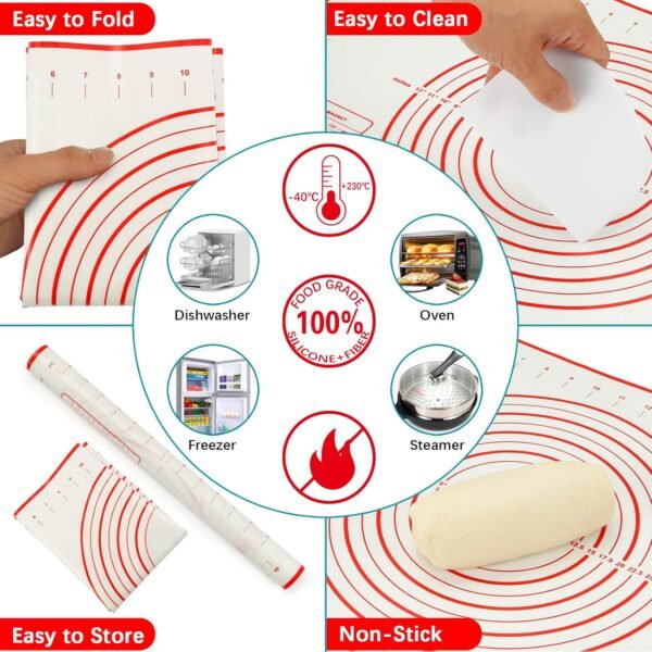 MIKULA Rolling Pin, Rolling Pins Thickness Rings and Silicone Baking Pastry Mat Set, Stainless Steel Dough Roller Rolling Pins for Baking & Bench Scraper For Pizza, Cookies, Pie, Pasta, Pastries - Image 4