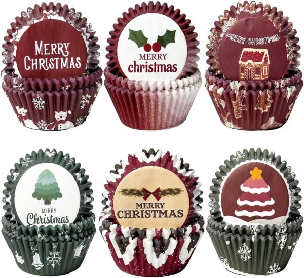 qiqee Christmas 300-Count Cupcake Liners Standard Cupcake Cups 6 Design Cupcake Papers Baking Cups Cupcake Wrappers (Standard Size) - Image 2