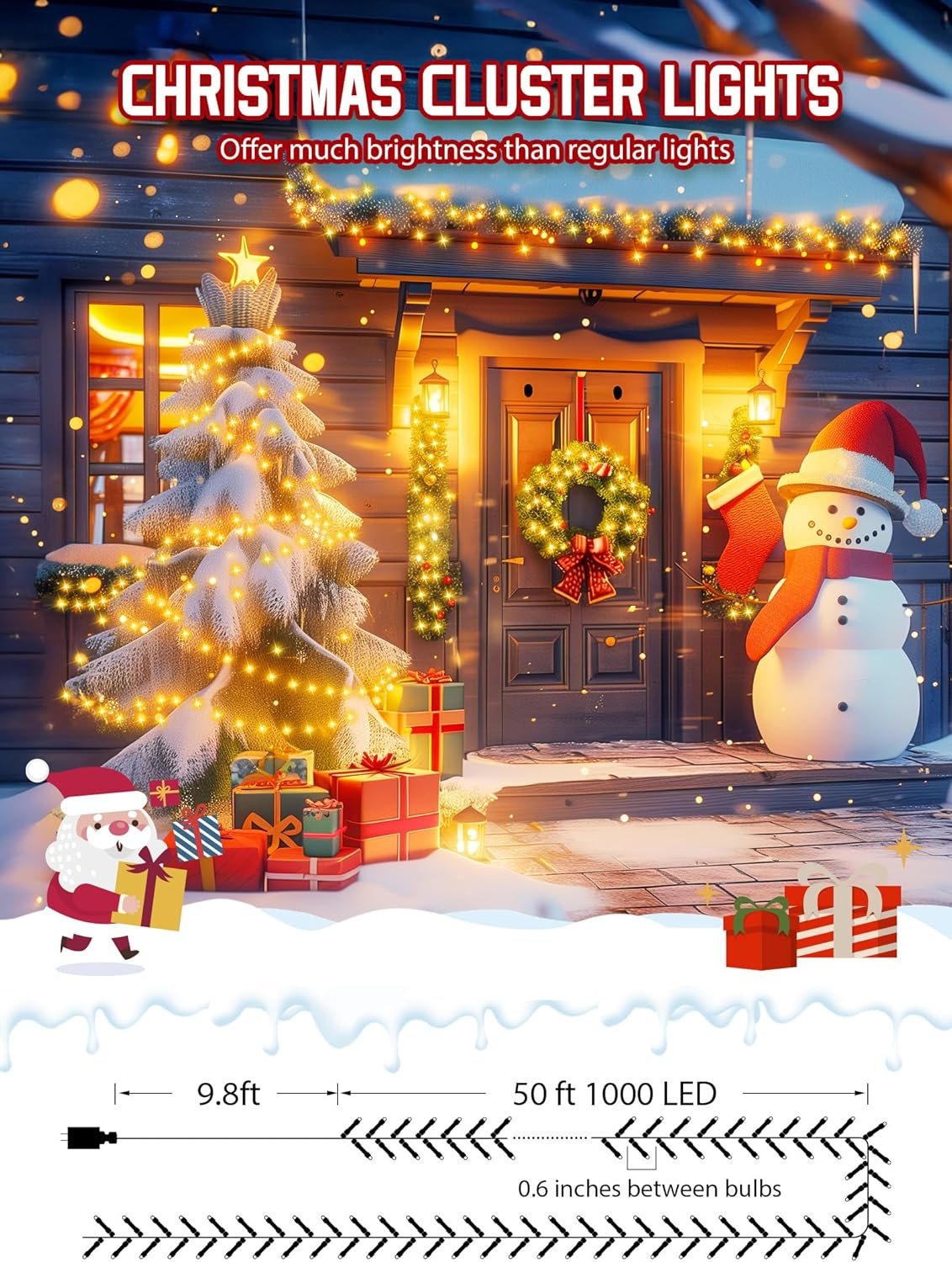 Minetom 50 Ft 1000 LED Cluster Lights Christmas Tree Lights Outdoor Christmas Firecrackers String Lights, 12 Modes Timer Remote Waterproof Plug in Twinkle Fairy Lights for Xmas Tree Garland Party - Image 4