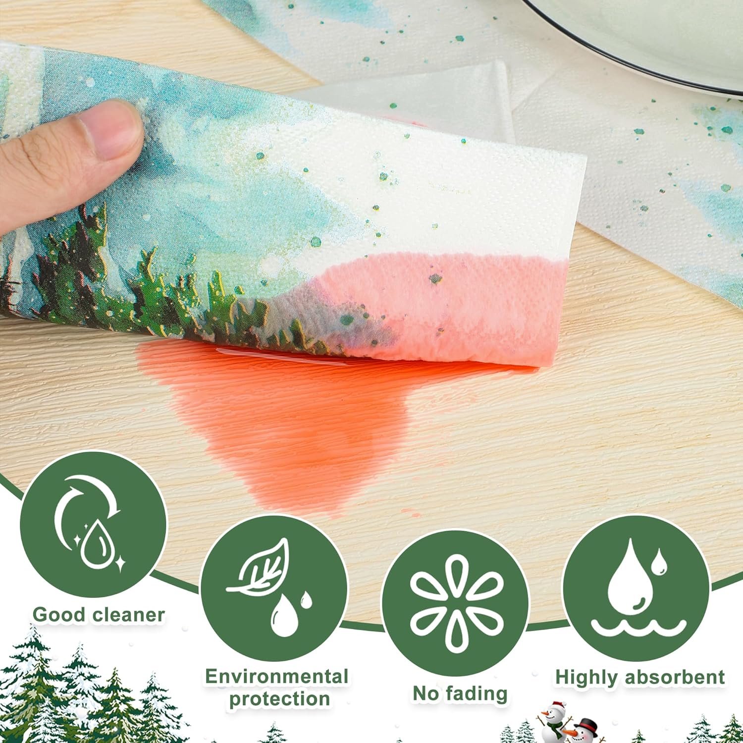 100 PCS Christmas Party Napkins Disposable 6.5 Inch Watercolor Christmas Tree Paper Napkins 3-ply Xmas Greenery Luncheon Dinner Napkins for Winter Christmas Holiday Party Supply - Image 6