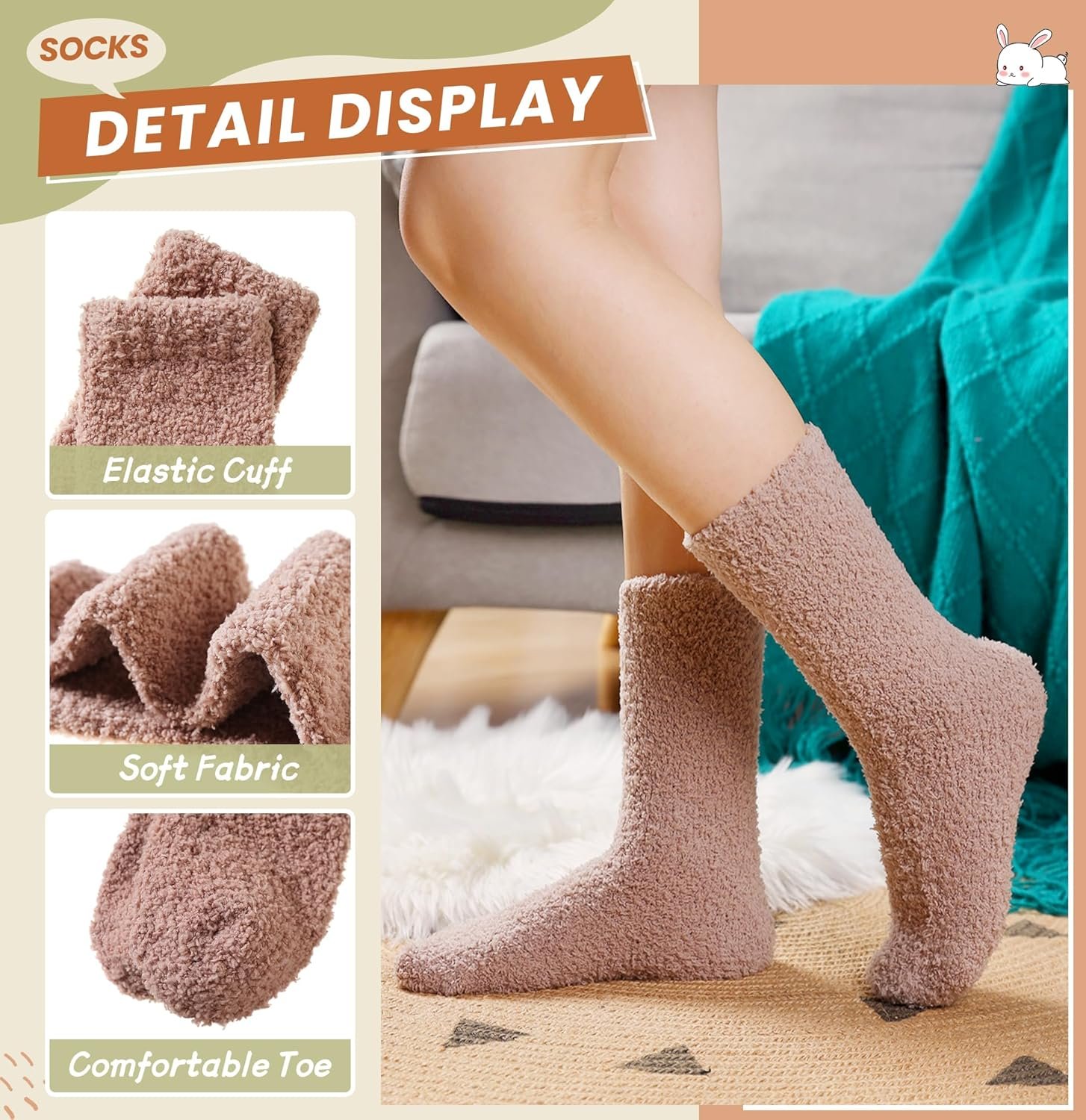 Velice Womens Fuzzy Socks Soft Cozy Fluffy Slipper Socks Winter Warm Plush Sleeping Christmas Socks 5 Pairs - Image 5
