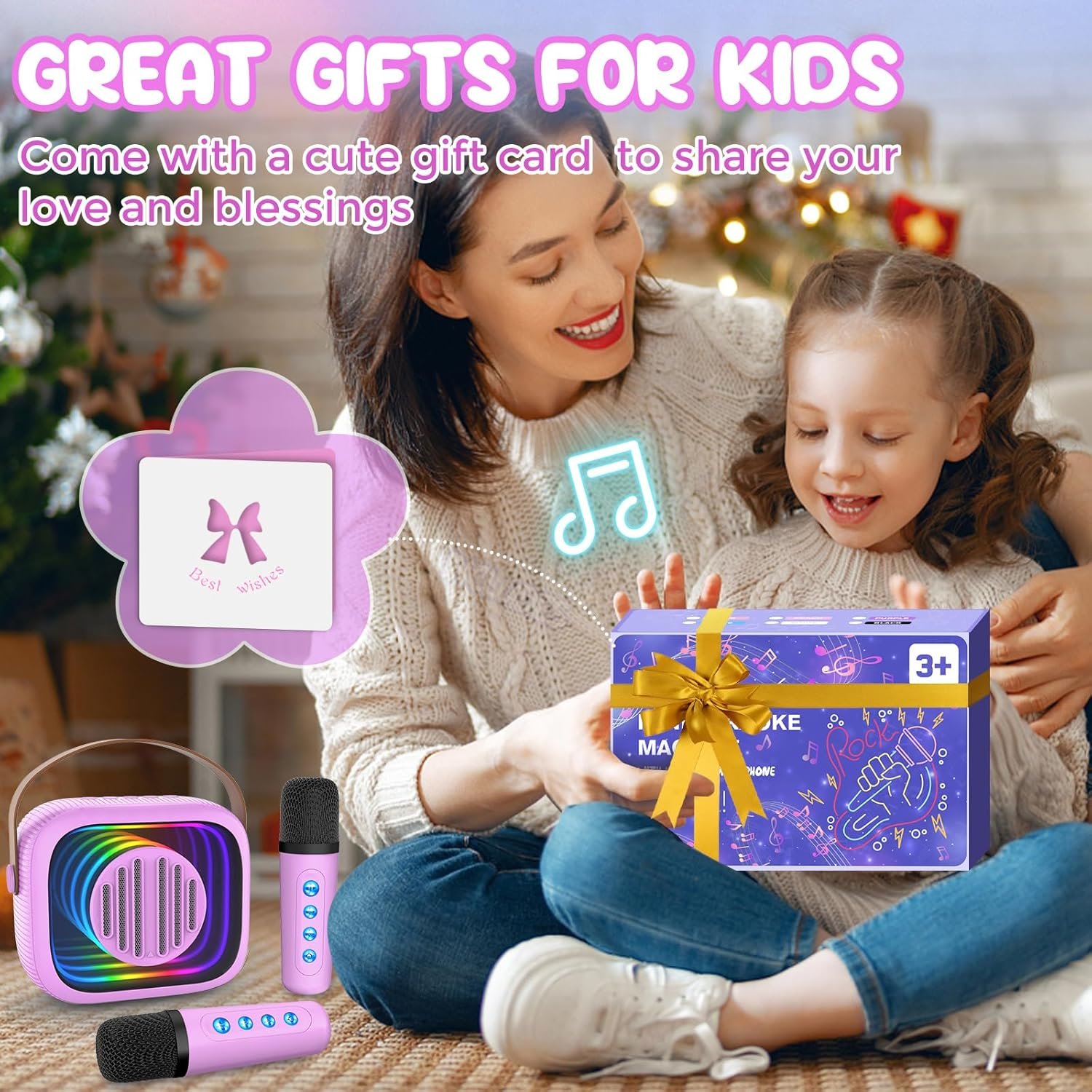 Karaoke Machine for Kids Adults, Portable Mini Karaoke Speaker with 2 Wireless Microphones, Stereo Sound and Colorful Lights, Toys Birthday Gifts for Girls 4, 5, 6, 7, 8, 9, 10, 12+ Years Old Toddler - Image 8