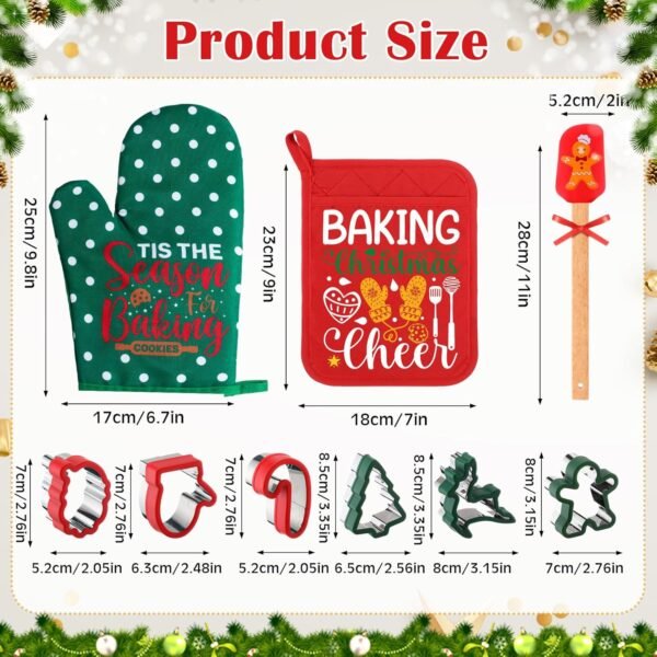 24 Pcs Christmas Baking Gift Set Christmas Pot Holders Oven Mitts Silicone Spatulas Baking Cookie Cutters Cooking Pocket Potholders Christmas Pot Holders Gift Set for Christmas Kitchen Gifts - Image 3