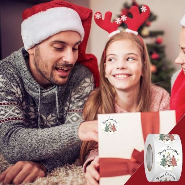 Heyfibro 1.5 Inches Christmas Sticker Roll, 500 Pcs Merry Christmas Stickers for Kids, Winter Holiday Round Labels Stickers for Gift Packing, Cards, Envelopes, Party Supplies(Christmas Tree 3) - Image 8