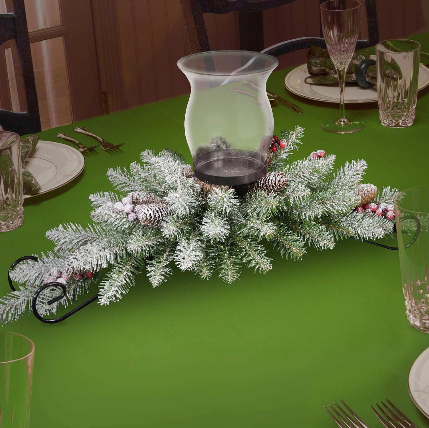 National Tree Company Artificial Christmas Centerpiece | Includes 1 Candle Holder, Red Berries, Pine Cones, Snow, and Steel Base | Dunhill Fir, 30 Inch - Image 3