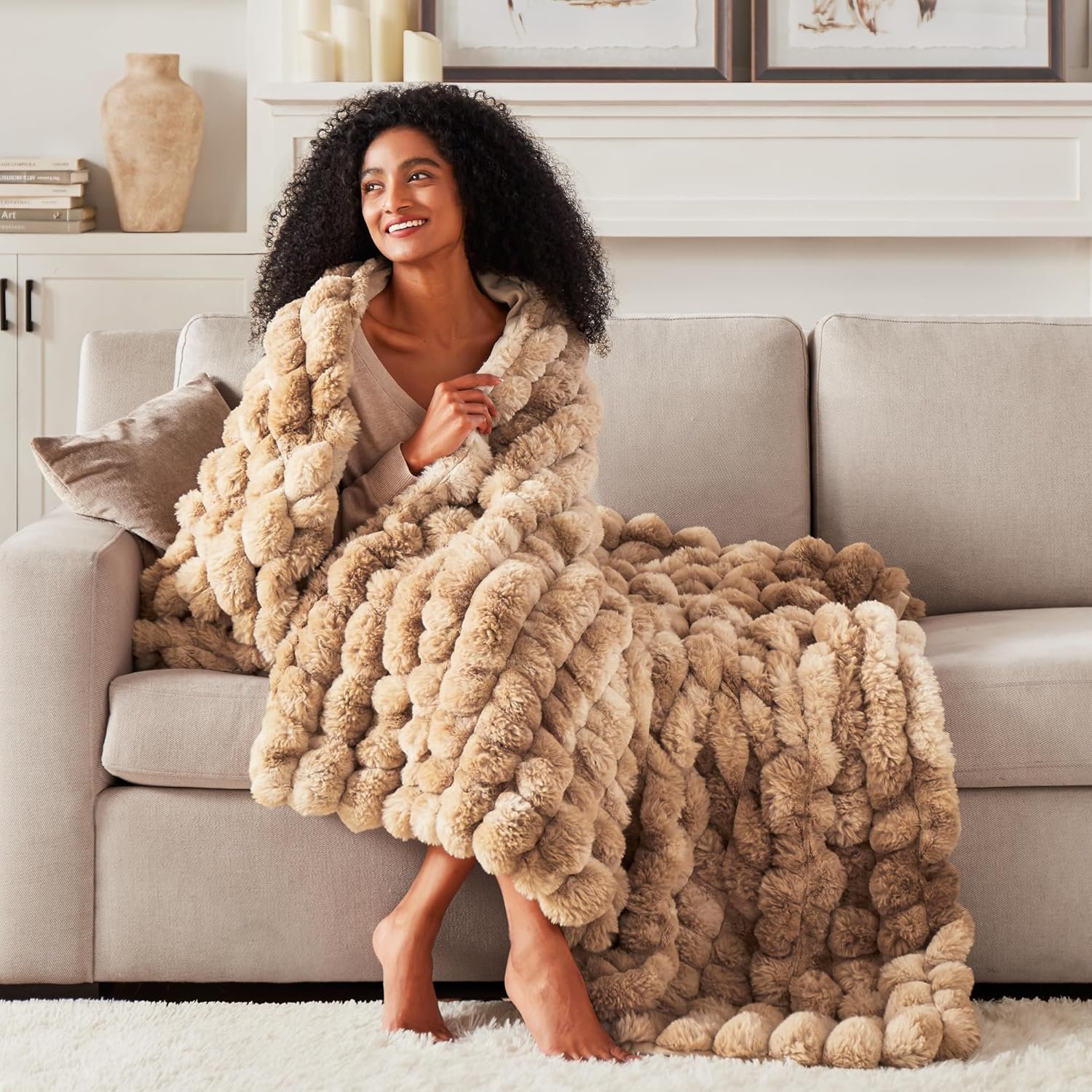 Hyde Lane Soft Faux Rabbit Fur Throw Blanket, Cute Plush Fuzzy Blanket for Sofa Couch, Thick Fluffy Shaggy Throw for Women Girls As a Gift, Brun Rabbit, 50"x60" - Image 6