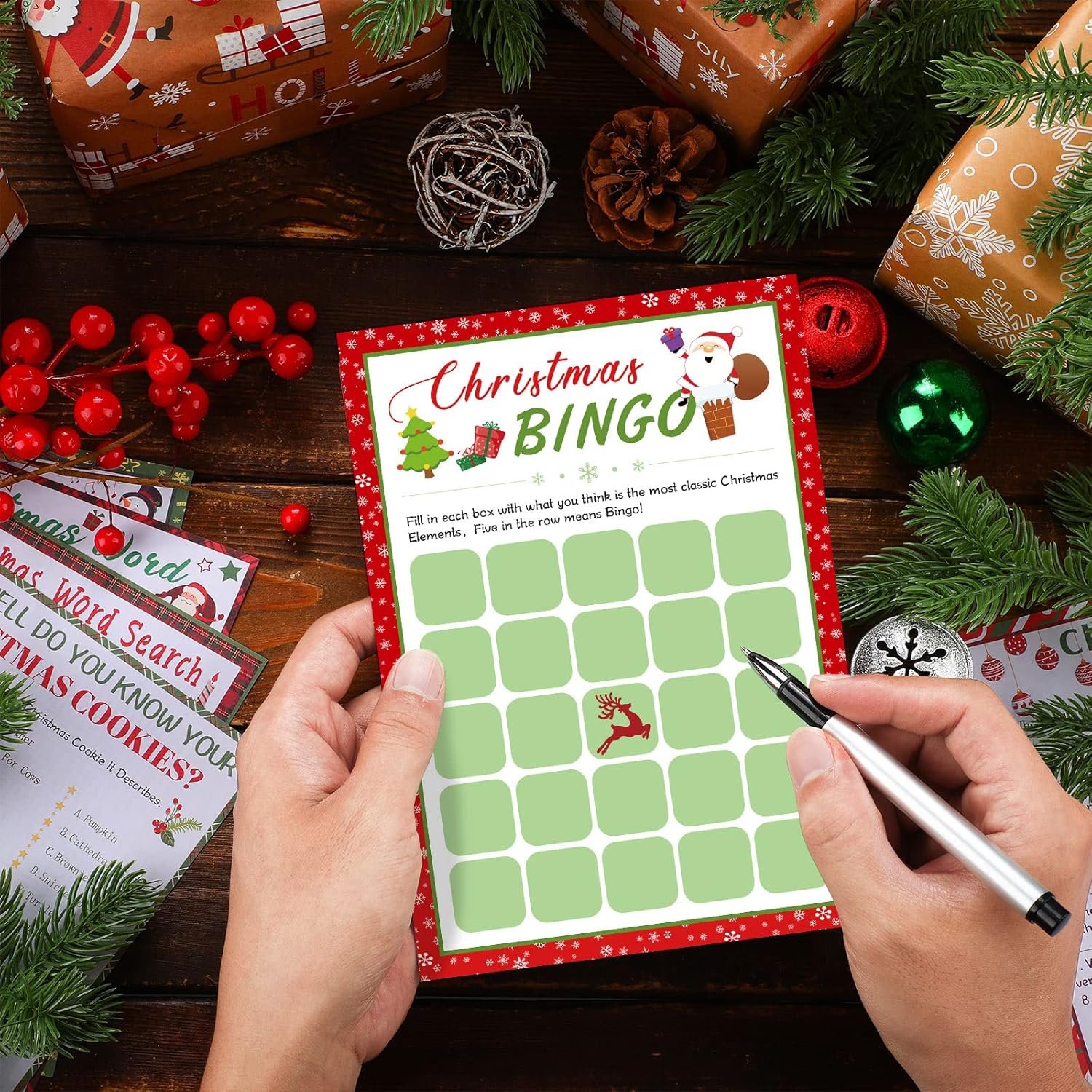 150 Sheets Christmas Bingo Game Xmas Holiday Winter Party Supplies Favors Word Scramble Games Word Search Game Funny Christmas Party Game Set for Classroom Prizes, 6 Styles - Image 4