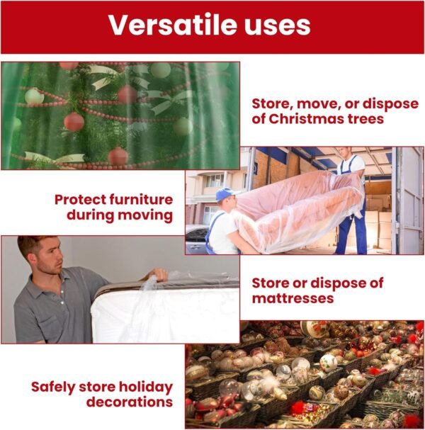 VicMore Polyethylene Christmas Tree Storage Bag - 9ft x 6ft Waterproof Bag for Hassle-Free Tree Removal - Tear-Resistant, Odorless, Dustproof Tree Bag - Multi Use Large Storage Bag for Moving - Green - Image 8
