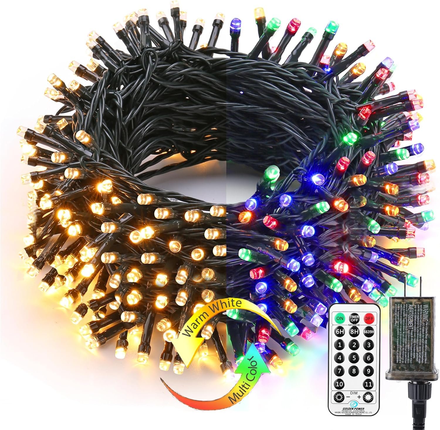 Brizled Christmas Lights Outdoor, 500 LED Color Changing Christmas String Lights with Remote, 180.4ft 11 Modes Christmas Tree Lights Warm White & Multicolor Green Wire Xmas Lights for Xmas Party Home - Image 2
