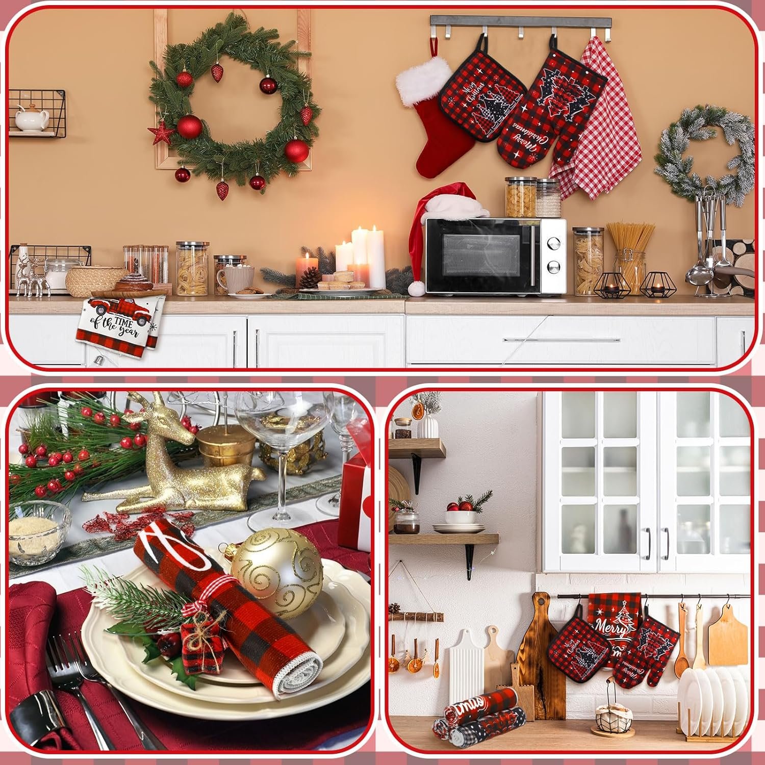 10 Pcs Christmas Winter Oven Mitts Pot Holders Kitchen Rug and Towel Set Wonderland Absorbent Kitchen Towels for Baking Cooking BBQ Gifts Kitchen Decor - Image 7