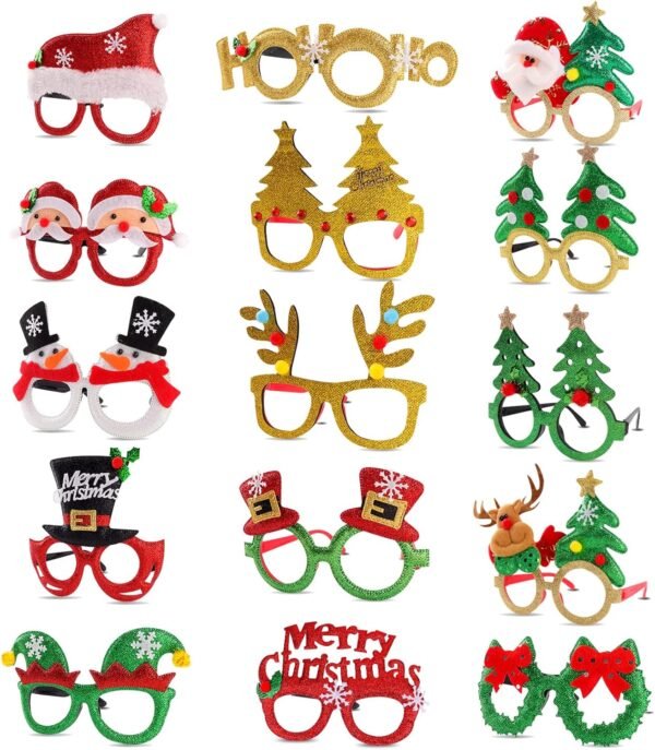 15 Pcs Christmas Glasses Frame, Holiday Party Eyeglasses Frames Christmas Decoration, Christmas Photo Props Eyewear, Christmas Party Favors Supplies for Christmas Dinner Picnic - Image 6