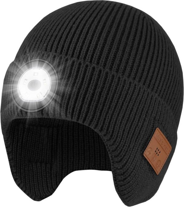 Bluetooth Beanie with Light,Unisex USB Rechargeable LED Headlamp Hat,Built-in Wireless Headphones & Stereo Speakers,Gifts for Men Women - Image 2