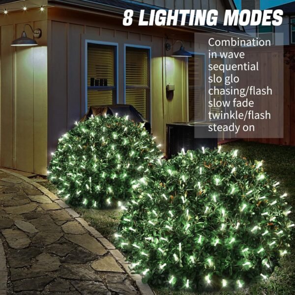 Solar Powered Christmas Net Lights Outdoor Mesh Lights for Bushes, 8 Modes Solar Christmas Lights Decorations Outdoor for Garden, Yard, 6.56Ft*6.56Ft (White) - Image 3