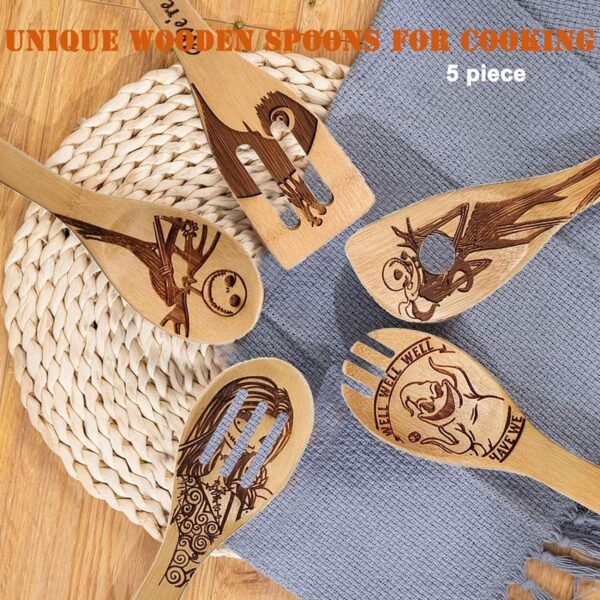 Jack Skellington Wooden Spoons for Cooking Utensils Set - Magic Pattern Burned Spatulas Kitchen Utensil Set for Kitchen Decor,Nightmare Before Christmas GiftS for Fans and Friends - Image 6