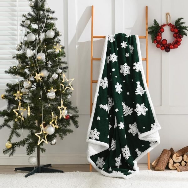 Ultra Soft Cozy Christmas Sherpa Throw Blanket,Snowflake Xmas Tree Pattern Jacquard Craft, Lightweight Warm Decorative Holiday Throw Blanket Cover for Couch, Bedroom,Travel, Outdoor, Green,50”x60” - Image 7
