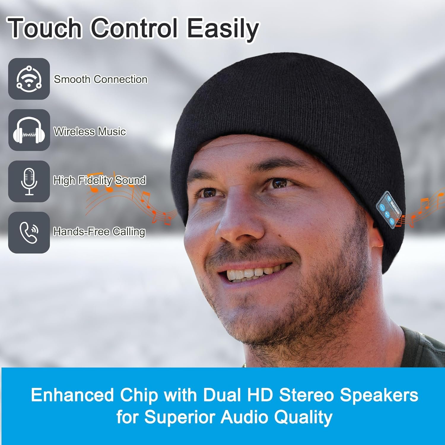 Bluetooth Beanie, Bluetooth 5.2 Wireless Beanies Hats, HD Stereo and Built-in Microphone, 10+ Hours Playtime, Unique Tech Gifts for Men Husband Him Teen, Christmas Stocking Stuffers, Black - Image 3