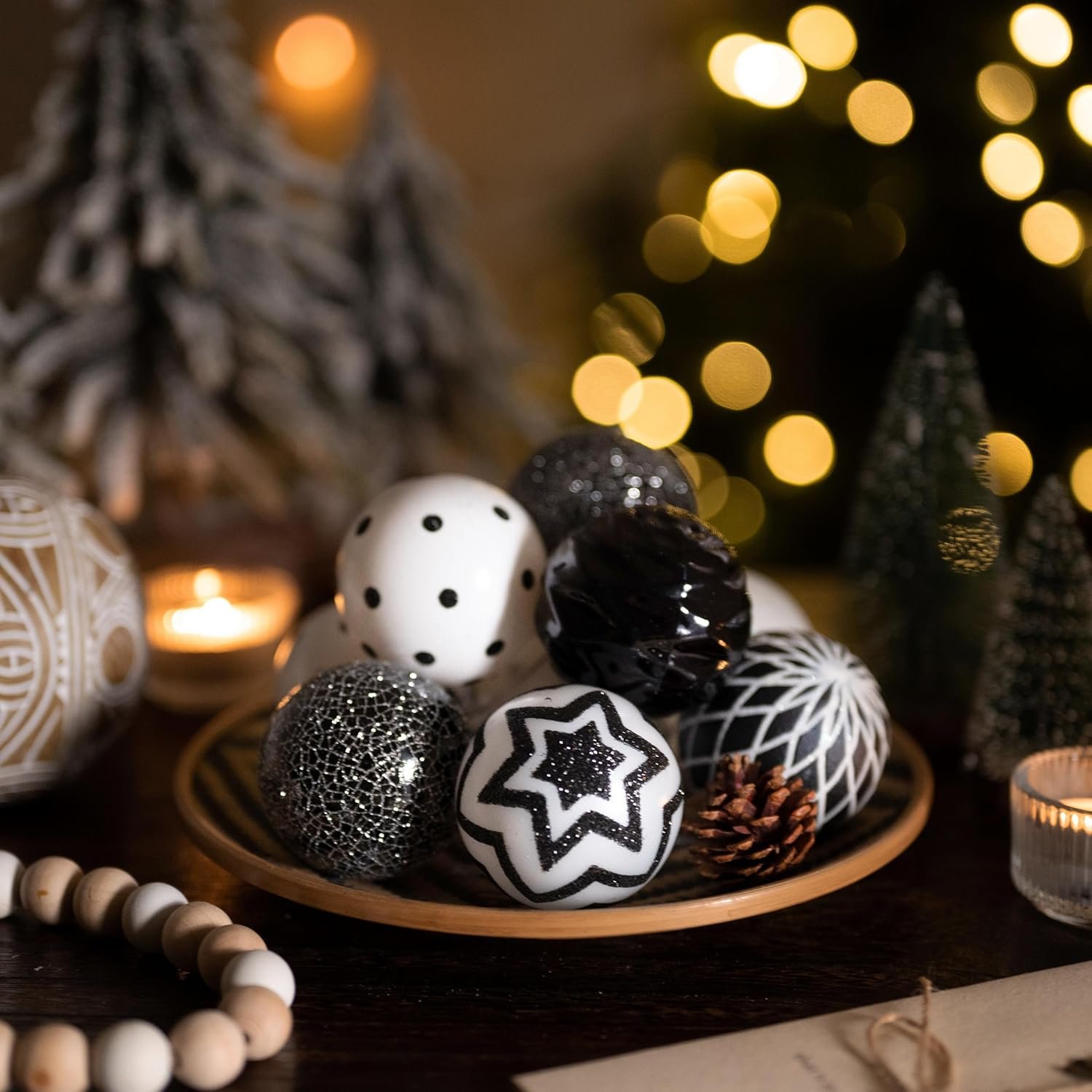 Valery Madelyn Christmas Ornaments Tree Decorations, 30ct Black and White Shatterproof Christmas Ball Ornaments Set, 2.36 Inch Boho Modern Decorative Hanging Ornament Bulk for Xmas Holiday Party Decor - Image 5