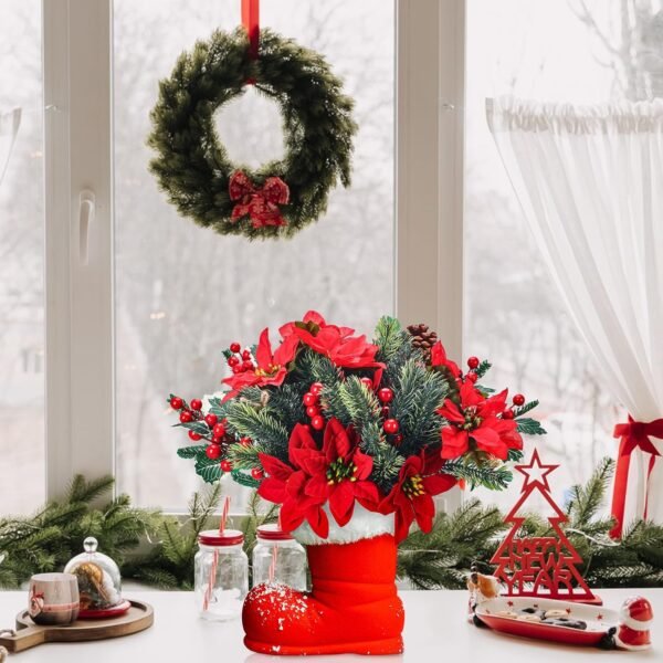 20 Pcs Artificial Christmas Red Flowers Bouquet Floral Pine Cones Holly Berries Stems Floral Picks Branches for Xmas Tree Decoration Vase Crafts Garland Wreath(Red, Green) - Image 3