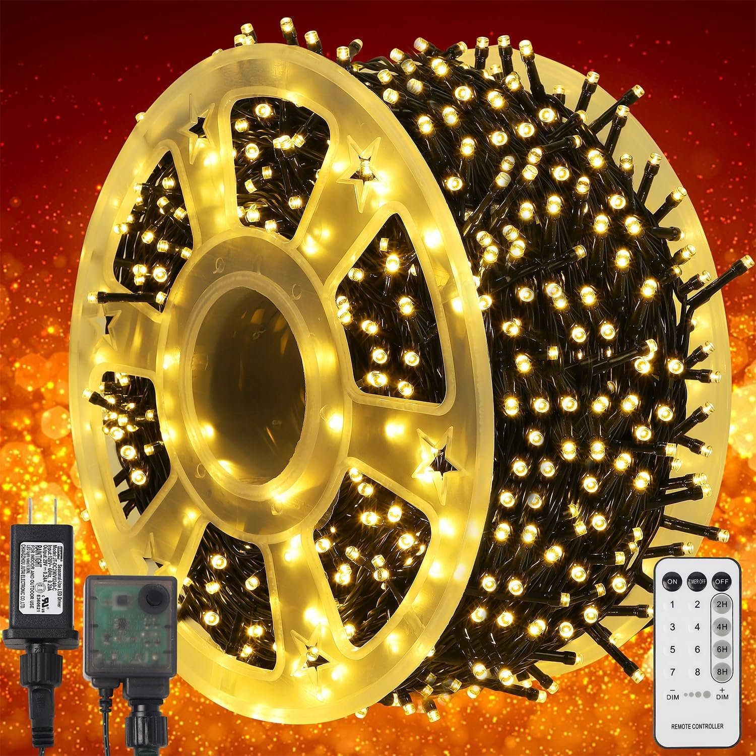 WATERGLIDE 1000 LED Christmas String Lights, 328 FT Green Wire LED Decorative Fairy Lights with Remote & 8 Modes, Waterproof for Outdoor Xmas Holiday Party Garden Wedding Home Decor, Warm White - Image 2