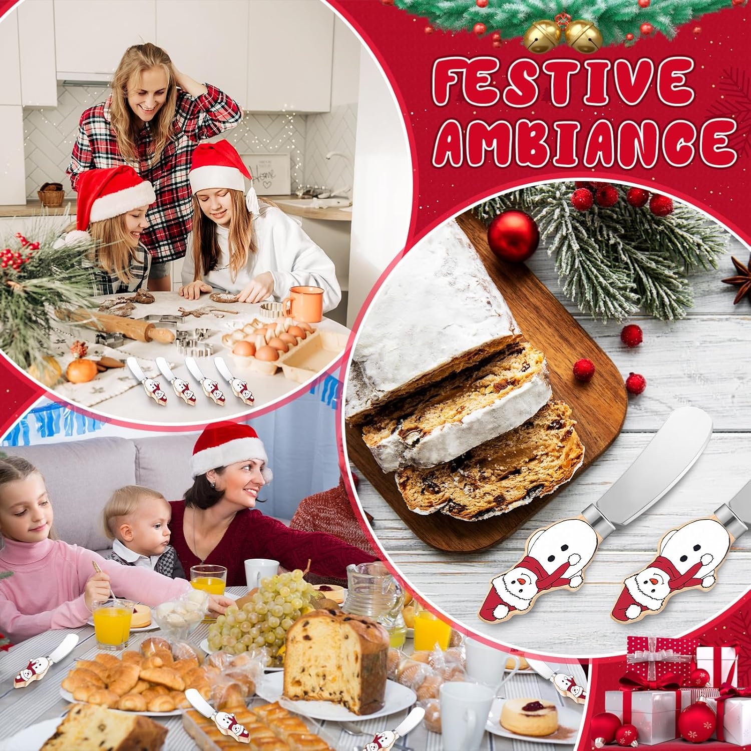Sieral 10 Pcs Christmas Cheese and Butter Spreader Knives Cheese Spreader Butter Spreader Knives Multipurpose Christmas Decor with Hand Painted Wooden Handle Stainless Steel Blade (Snowman) - Image 5
