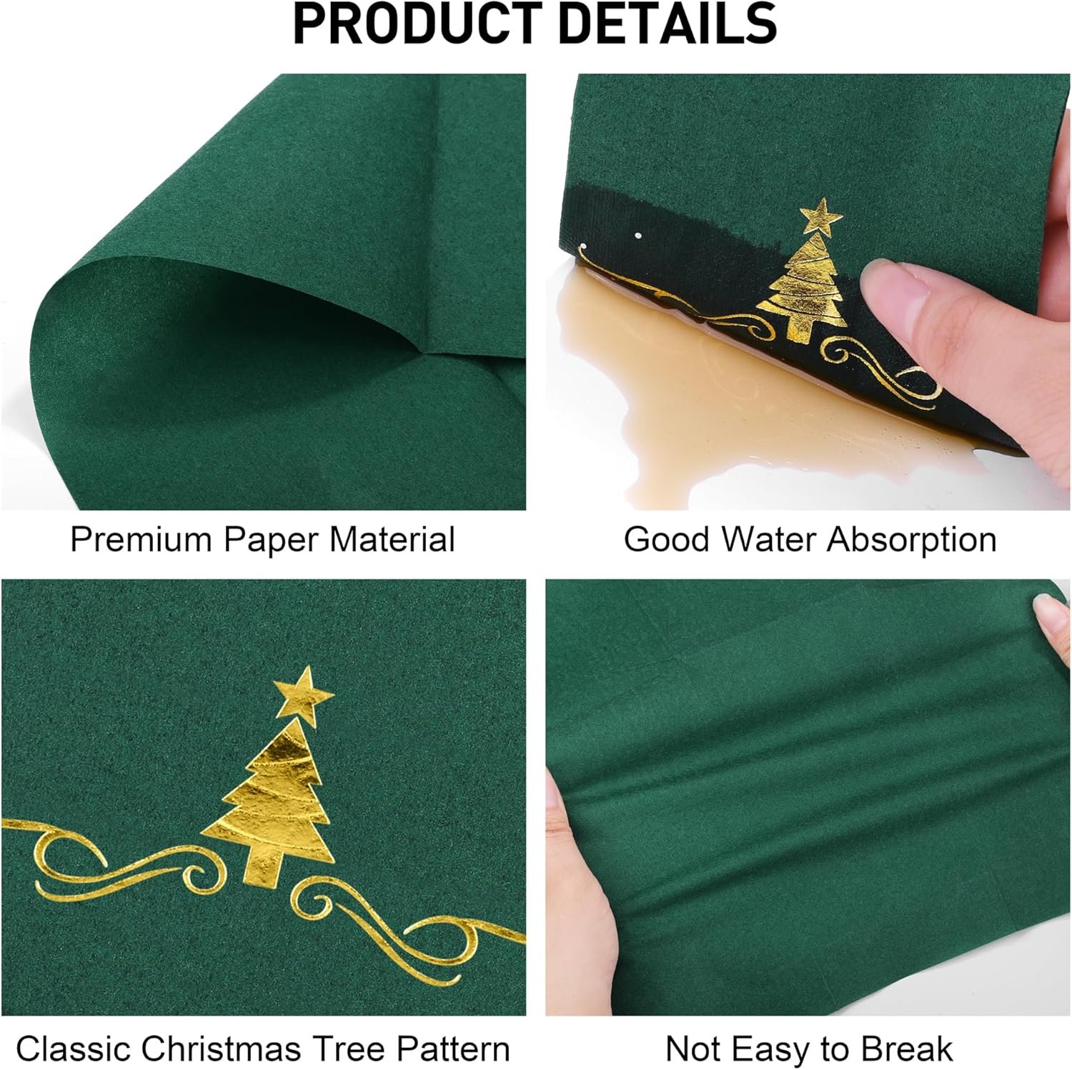 100 Pack Christmas Disposable Guest Napkins 12 x 17 Inch Gold Foil Christmas Trees Napkins Xmas Tree Hand Towels for Bathroom Kitchen Weddings Christmas Holiday Party, Green - Image 4