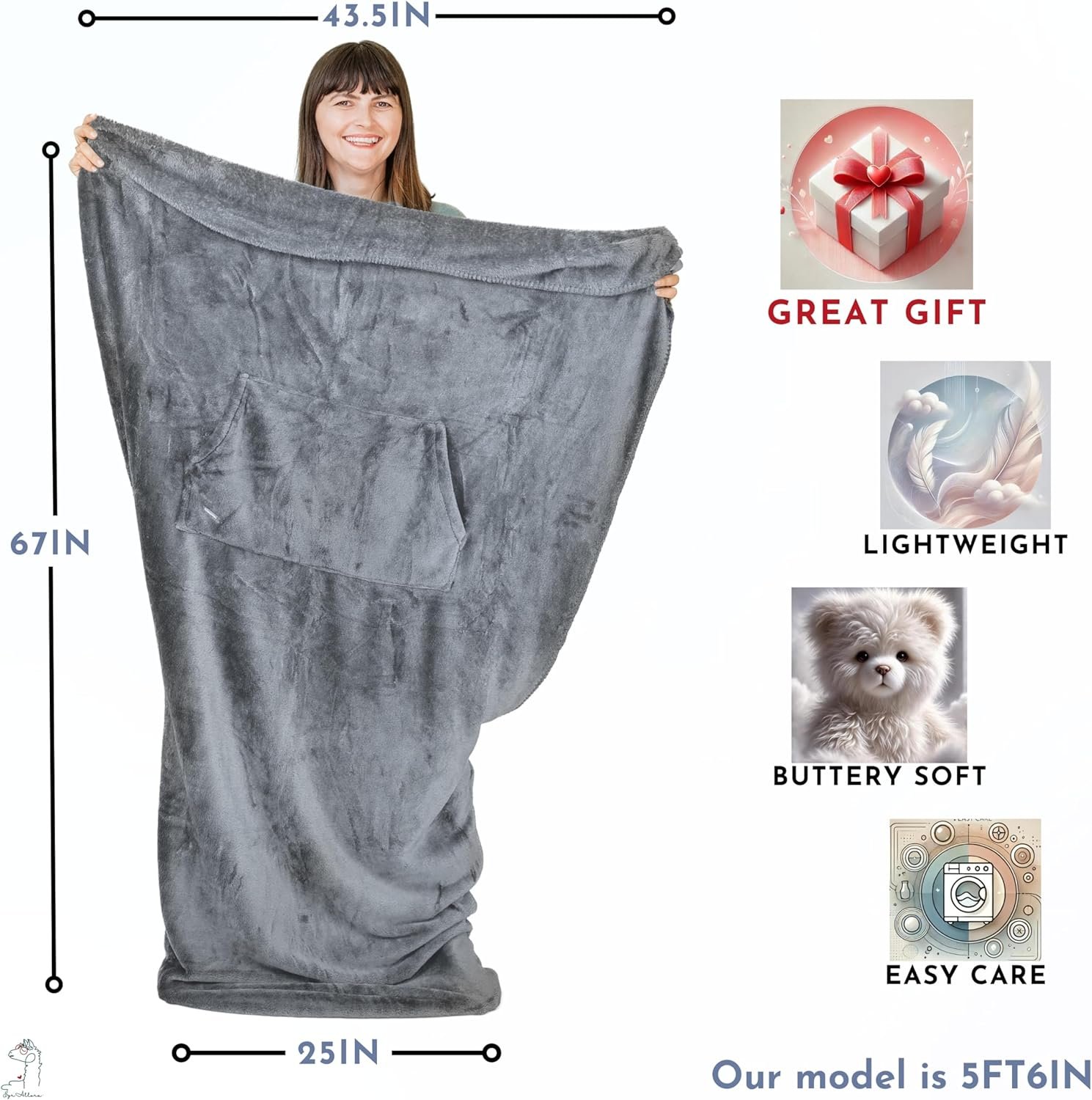 Fleece Lightweight Foot Pocket Blanket -Patent Pending- Premium Throw - Christmas Gamer Gifts - Gifts for Men Who Want Nothing - TV Lap Blanket (Fleece, Silver Grey) - Image 5