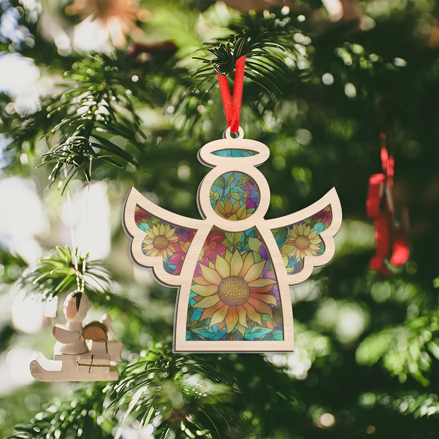 Angel Sunflower Gifts, Christmas Ornaments 2024 - Sympathy Gifts for Loss of Loved One, Pet Bereavement Gift Ideas, Miscarriage Memorial Gifts - Christmas Tree Decoration Suncatcher Ornaments - Image 6