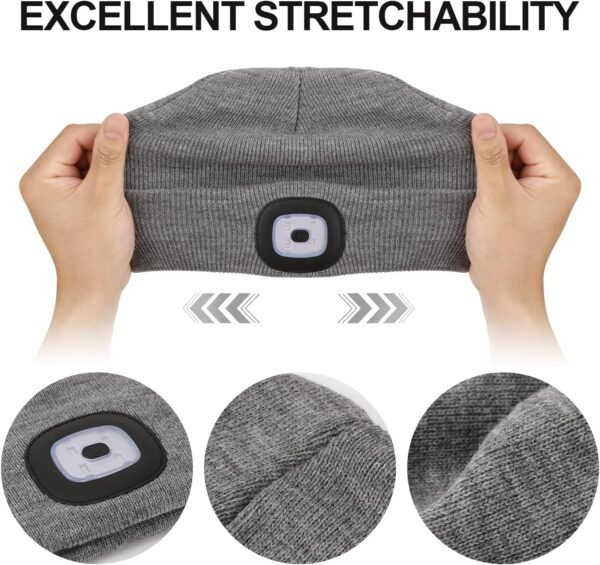Unisex Beanie with The Light, USB Rechargeable LED Caps, Flashlight Hat Headlamp Beanie Gifts for Dad Father Husband - Image 4