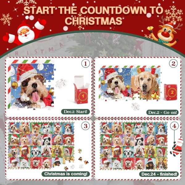 Advent Calendar 2024 Christmas Jigsaw Puzzles, Christmas Dogs Jigsaw Puzzles 1008 Pieces Puzzle 24 Days Christmas Countdown Calendar Family Game Christmas Gifts for Kids Teens Adults - Image 4