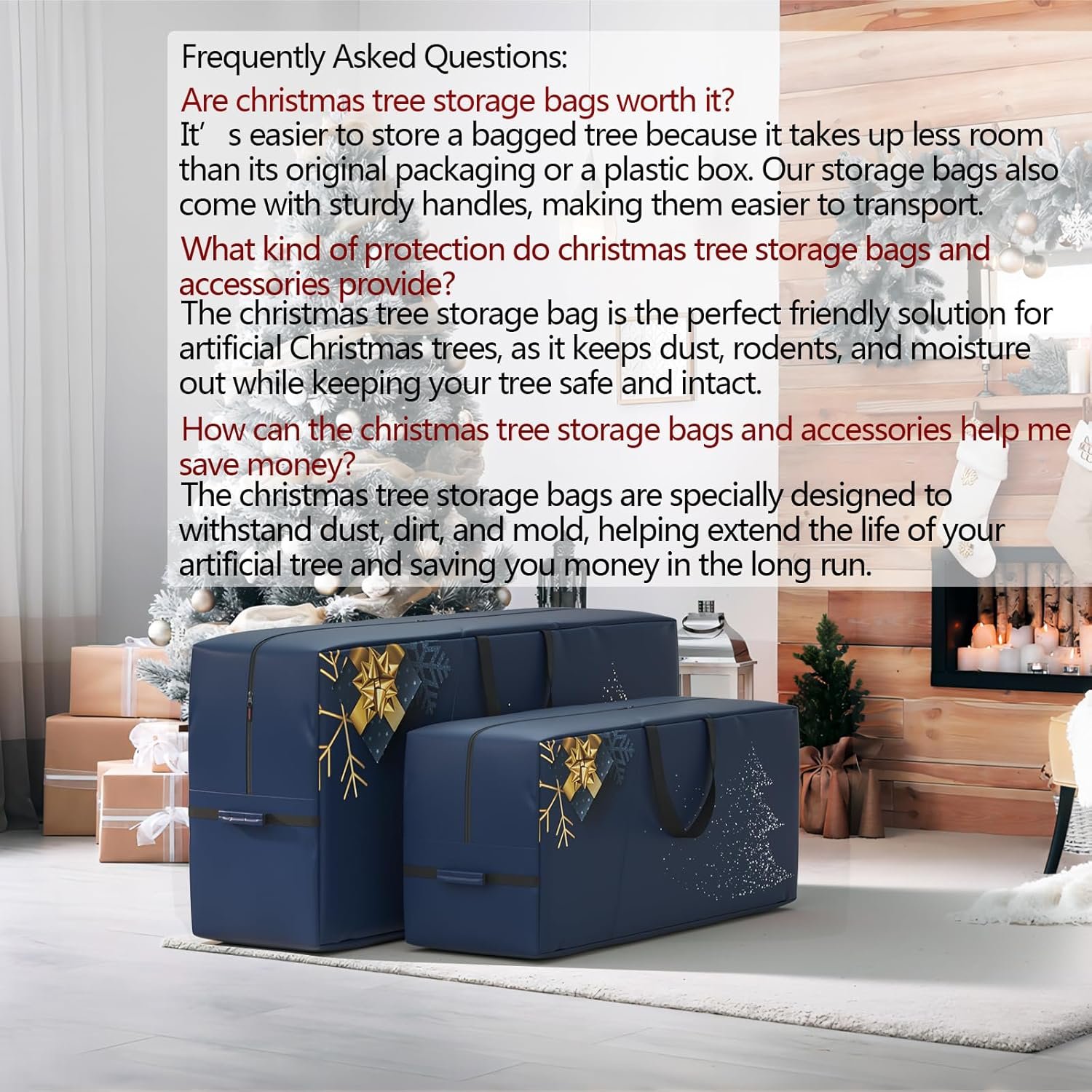 【New Upgrade】7.5 ft Christmas Tree Storage Bag - Heavy Duty 600D Oxford Fabric with Reinforced Handles and Dual Zippers - Wide Opening, Extra Large Storage Container for Trees and Decorations (Blue) - Image 8