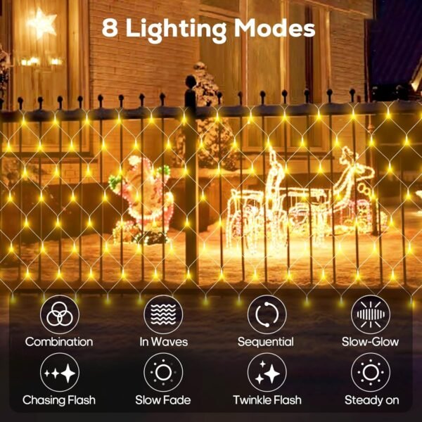 12ft x 5ft 360LED Christmas Net Lights, Connectable Outdoor Mesh Bush Lights with 8 Modes, Timer, Dimmer, Memory Function, Waterproof for Indoor Outdoor Decor. Warm White - Image 3