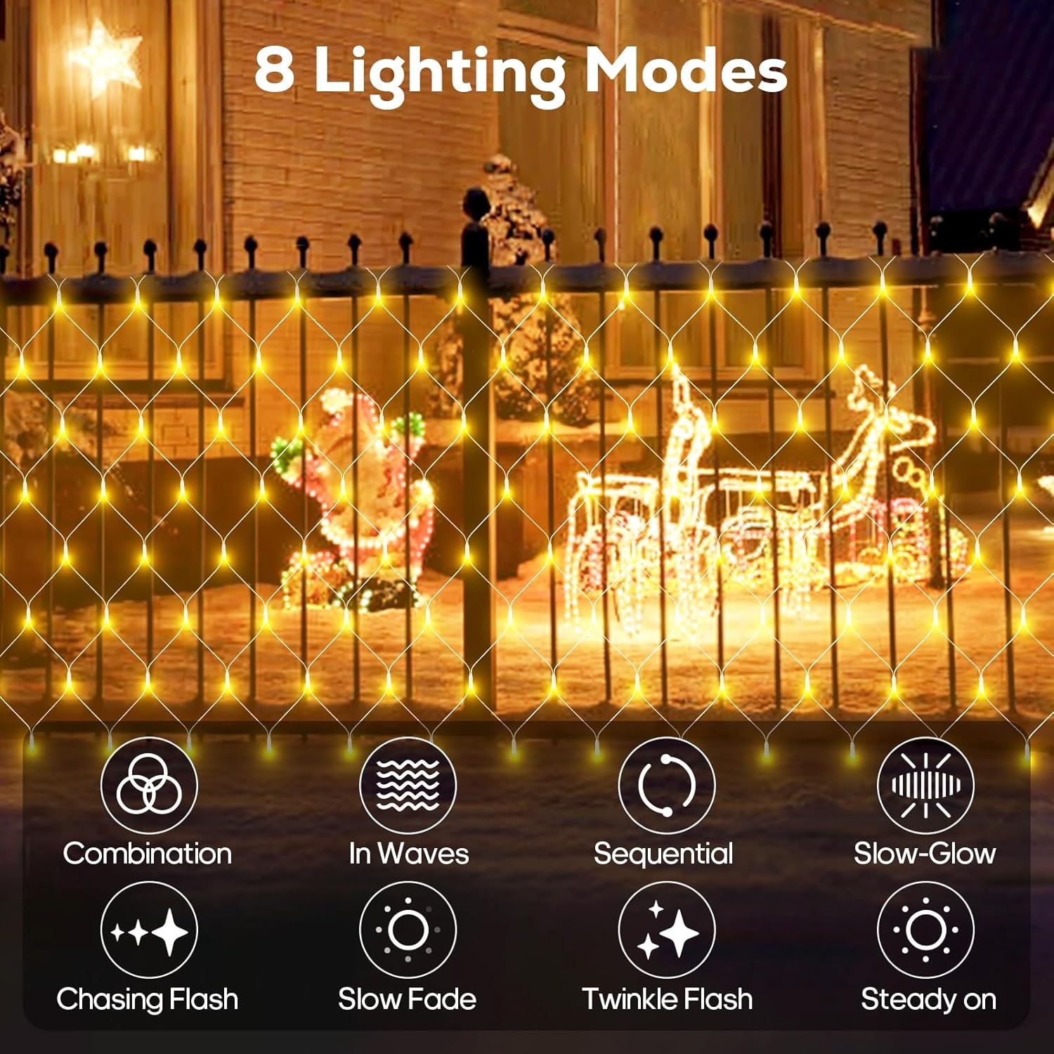 12ft x 5ft 360LED Christmas Net Lights, Connectable Outdoor Mesh Bush Lights with 8 Modes, Timer, Dimmer, Memory Function, Waterproof for Indoor Outdoor Decor. Warm White - Image 3