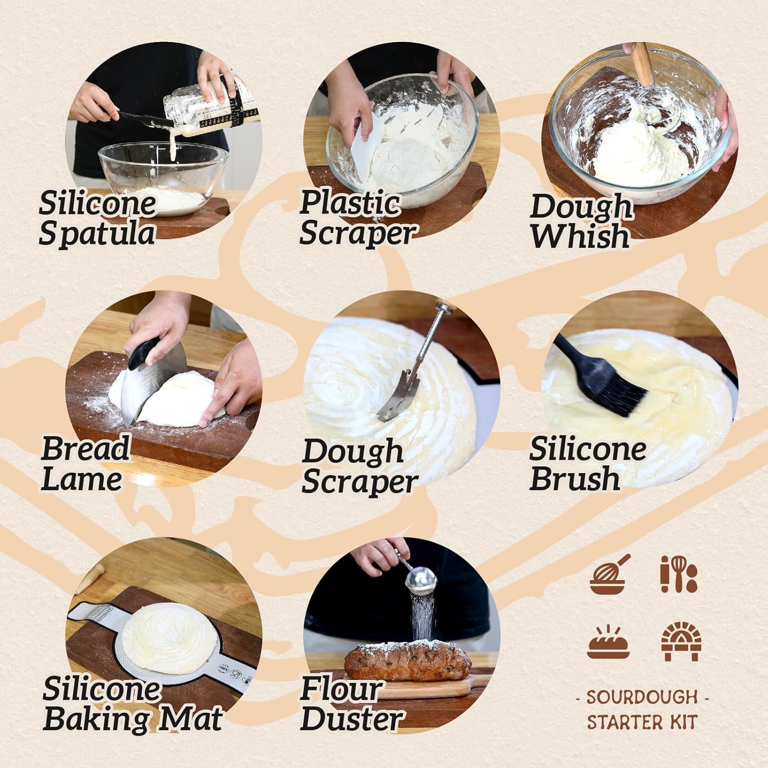 Sourdough Bread Baking Supplies and Starter Kit,40oz Sourdough Starter Jar with sealed Lid,2 Banneton Bread Proofing Baskets (9”Round & 10”Oval),Complete Sourdough Bread Baking Supplies - Image 6