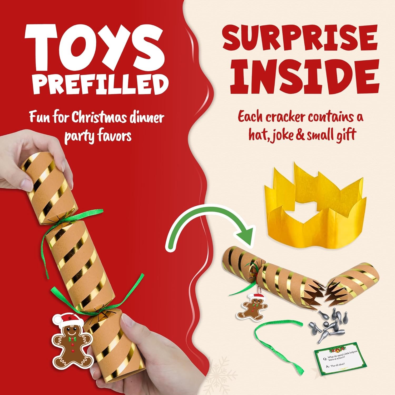 8 Christmas Party Favors with Snap Prizes Gifts Jokes Hats, No Snap Christmas Favors for Adults Kids Christmas Dinner Tradition Games Luxury Christmas Table Decorations Xmas Gifts Bulk Party Supplies - Image 3