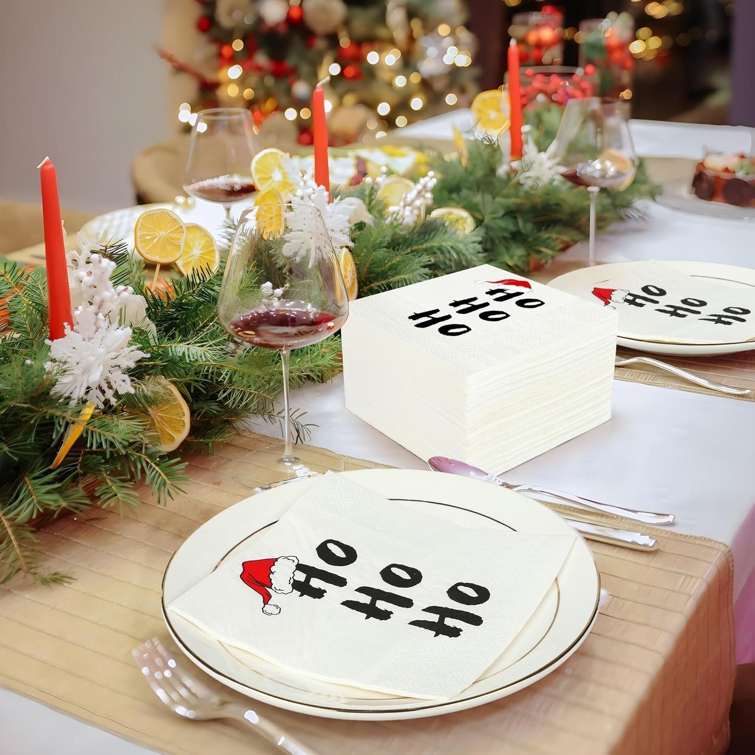 100 PCS Christmas HoHoHo Cocktail Napkins 3-Ply Santa Hat Paper Napkins Disposable Christmas Funny Paper Napkins for Xmas Winter Holiday Dinner Party Supplies, 5 x 5 inch - Image 6