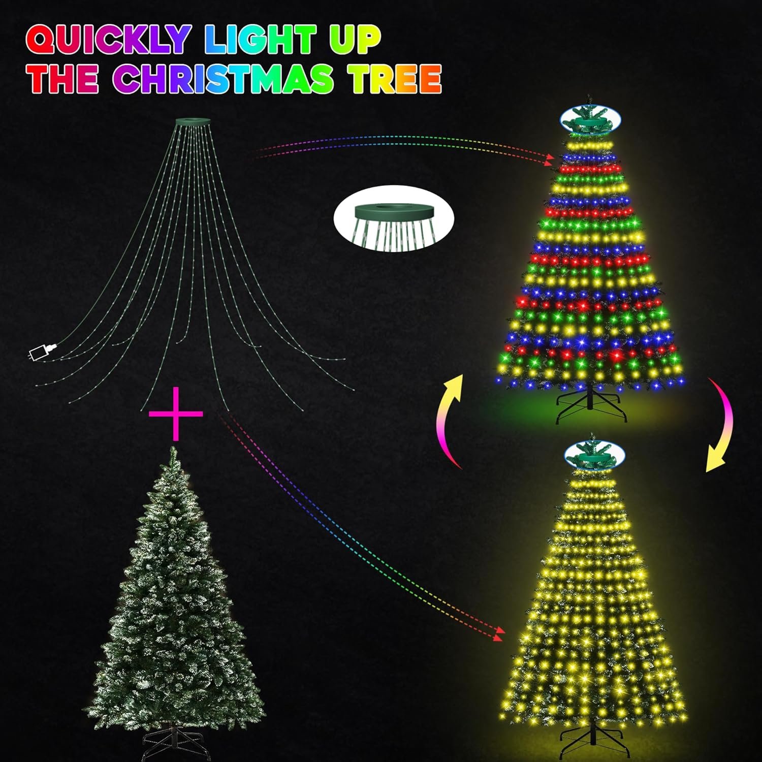 30+ Modes Smart Ring Christmas Tree Lights Indoor Outdoor - 6.56Ft x 12 Lines 288 LED Easy App Control Color Changing Timer Remote Waterproof for 6 7 Ft Xmas Trees (Warm White or Multicolor) - Image 6