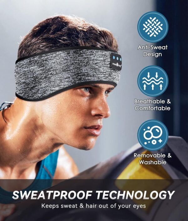 MUSICOZY Bluetooth 5.2 Sleep Headphones, Wireless Headband Earphones Sleeping Mask & Workout Headband for Women Men, Ideal for Running, Travel & Relaxation, Cool Tech Gifts - Image 5