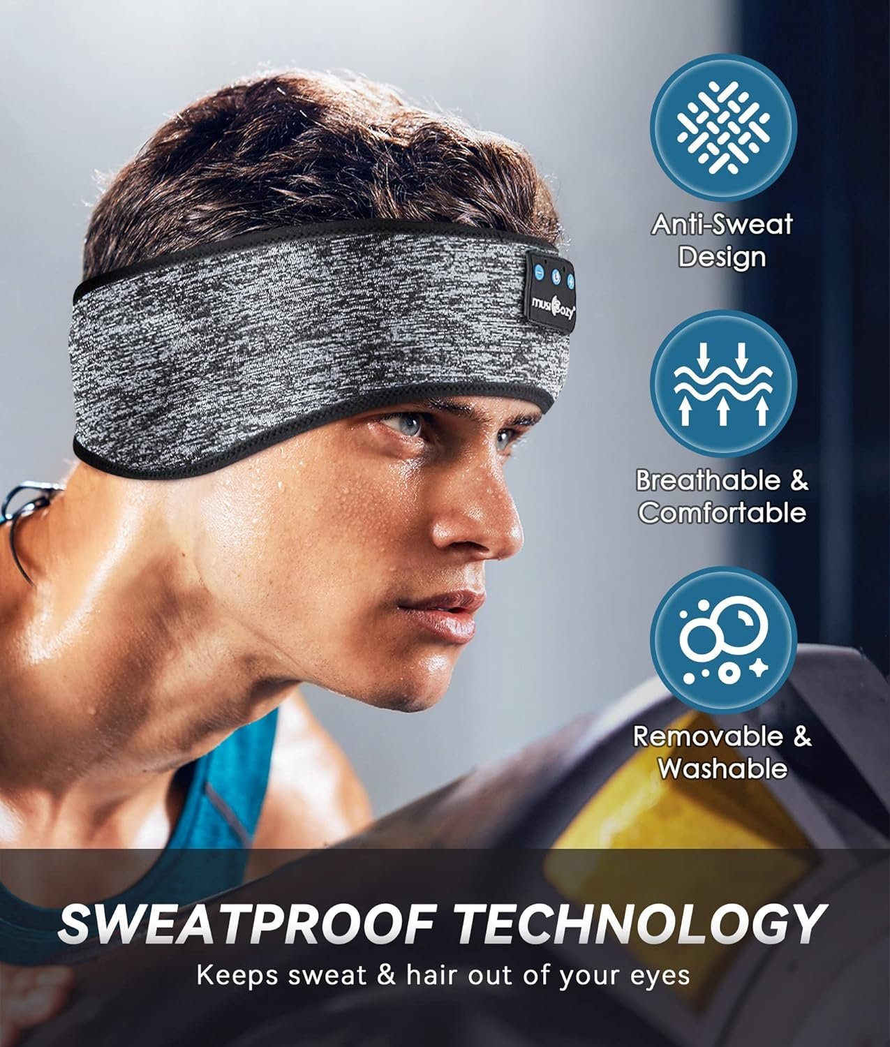 MUSICOZY Bluetooth 5.2 Sleep Headphones, Wireless Headband Earphones Sleeping Mask & Workout Headband for Women Men, Ideal for Running, Travel & Relaxation, Cool Tech Gifts - Image 5